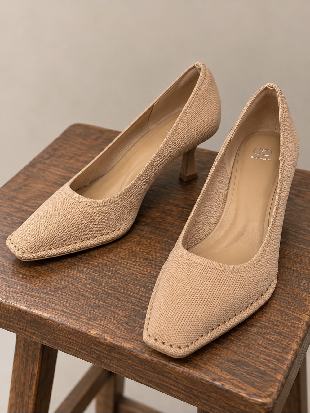 Cosy Island | Nude Square Toe Knit Kitten Heels Size 8.5
